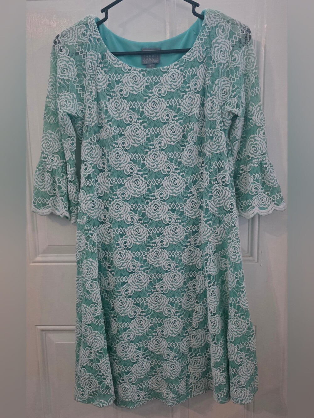 Rabbit Rabbit Rabbit Turquoise Dress with White Lace Overlay - Picture 3 of 4